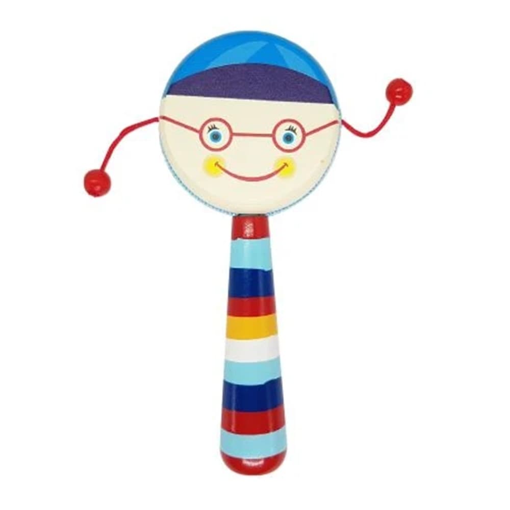 TAMBURO GIOCATTOLO CON SONAGLI BAMBINI MANICO COLORATO IN LEGNO DESIGN VISO ALLEGRO 32339 - 10