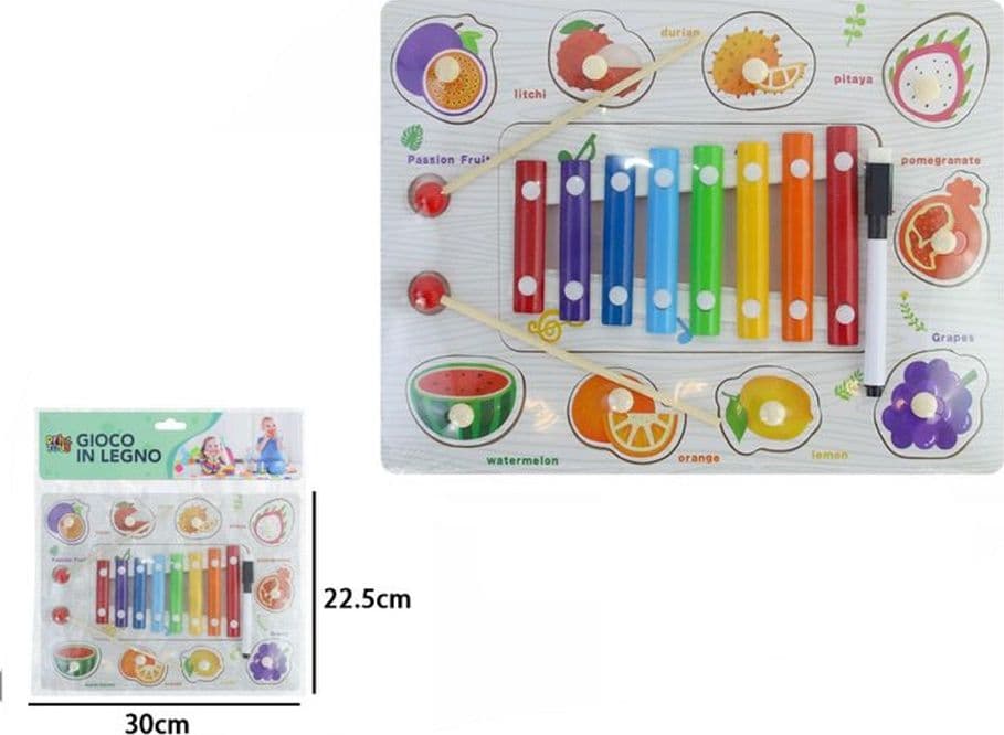 GIOCO PUZZLE A INCASTRO A TEMA FRUTTA EDUCATIVO CON XILOFONO IN LEGNO LAVAGNA 07338 - 2