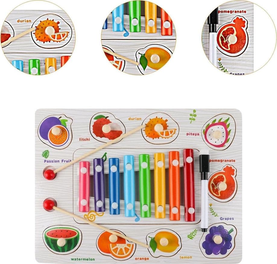 GIOCO PUZZLE A INCASTRO A TEMA FRUTTA EDUCATIVO CON XILOFONO IN LEGNO LAVAGNA 07338 - 3