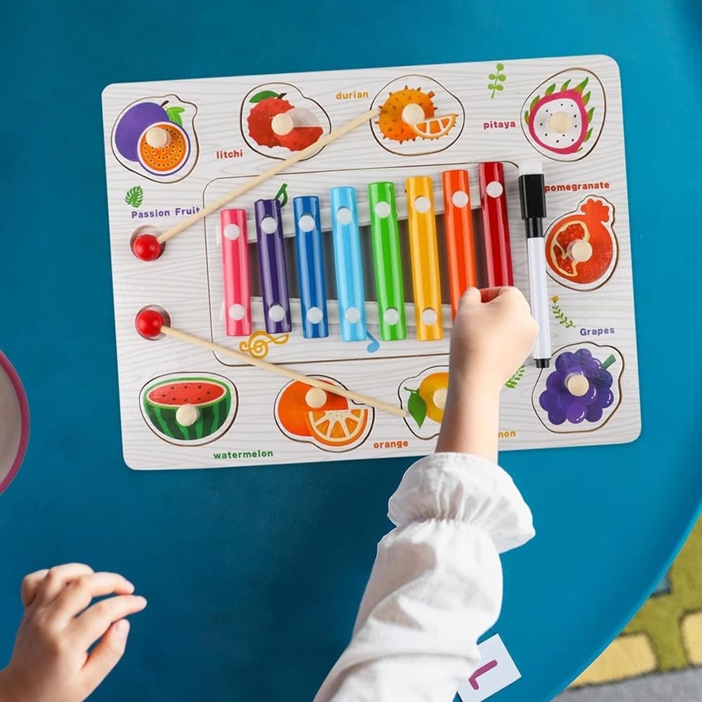 GIOCO PUZZLE A INCASTRO A TEMA FRUTTA EDUCATIVO CON XILOFONO IN LEGNO LAVAGNA 07338 - 4