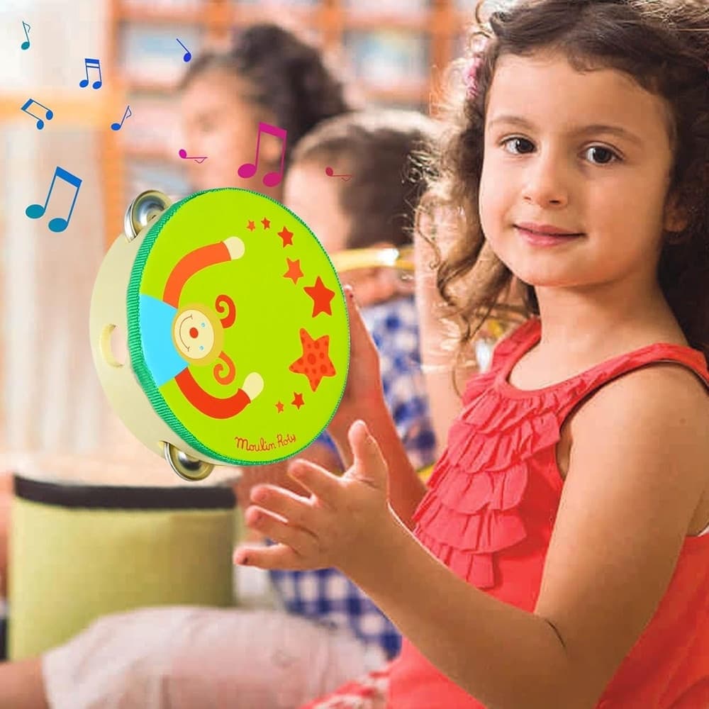 TAMBURO A MANO TAMBURELLO GIOCATTOLO MUSICALE IN LEGNO DECORATO PER BAMBINI 15CM 52274 - 4