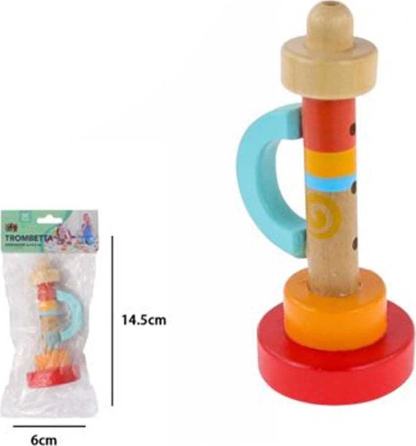 TROMBA IN LEGNO A 3 FORI STRUMENTO A FIATO PER BAMBINI GIOCATTOLO MUSICALE ARTISTICO 32338 - 2