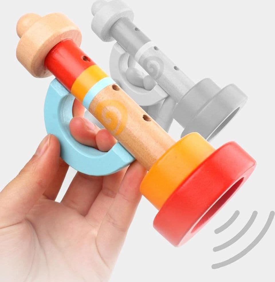 TROMBA IN LEGNO A 3 FORI STRUMENTO A FIATO PER BAMBINI GIOCATTOLO MUSICALE ARTISTICO 32338 - 3