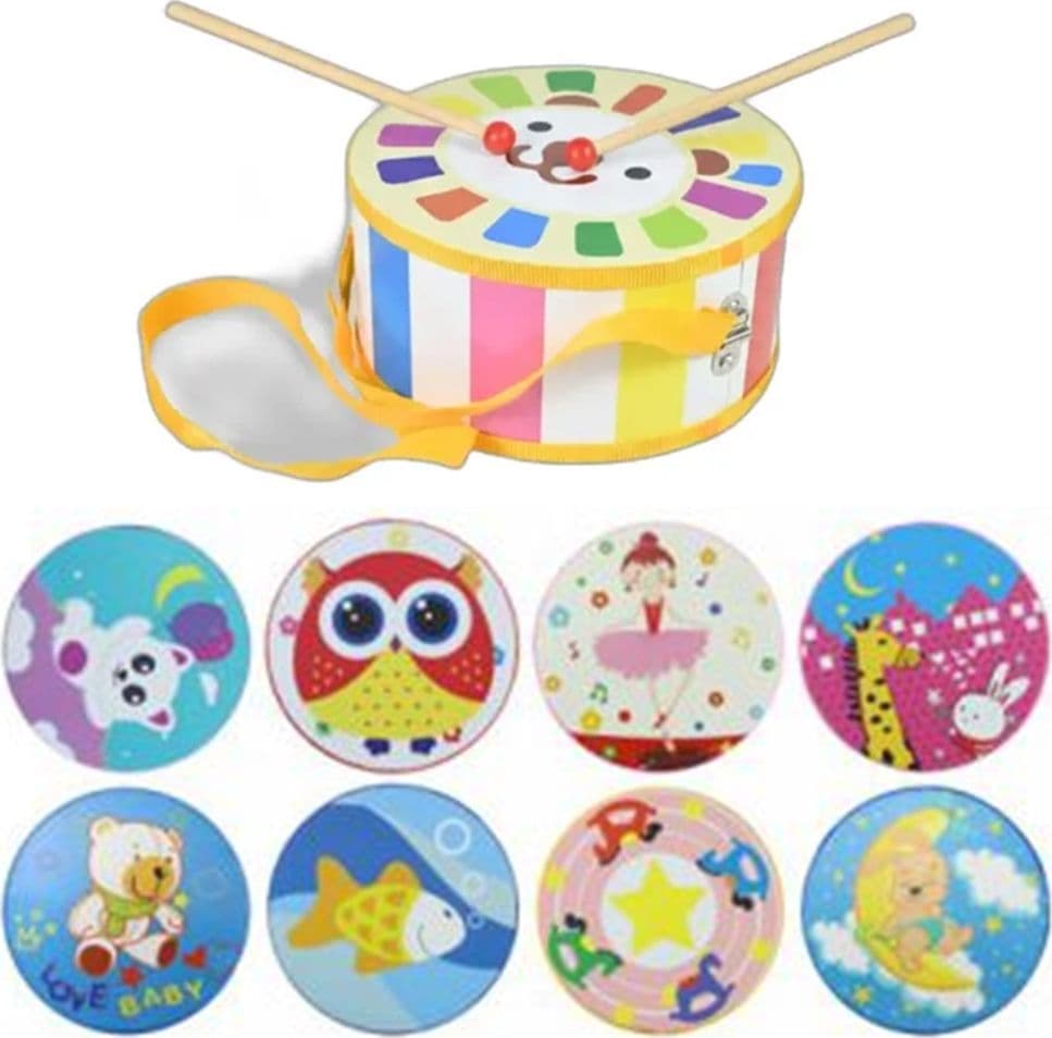 TAMBURO CON BACCHETTE TRACOLLA STRUMENTO MUSICALE PER BAMBINI 18 CM DECORATO 31579