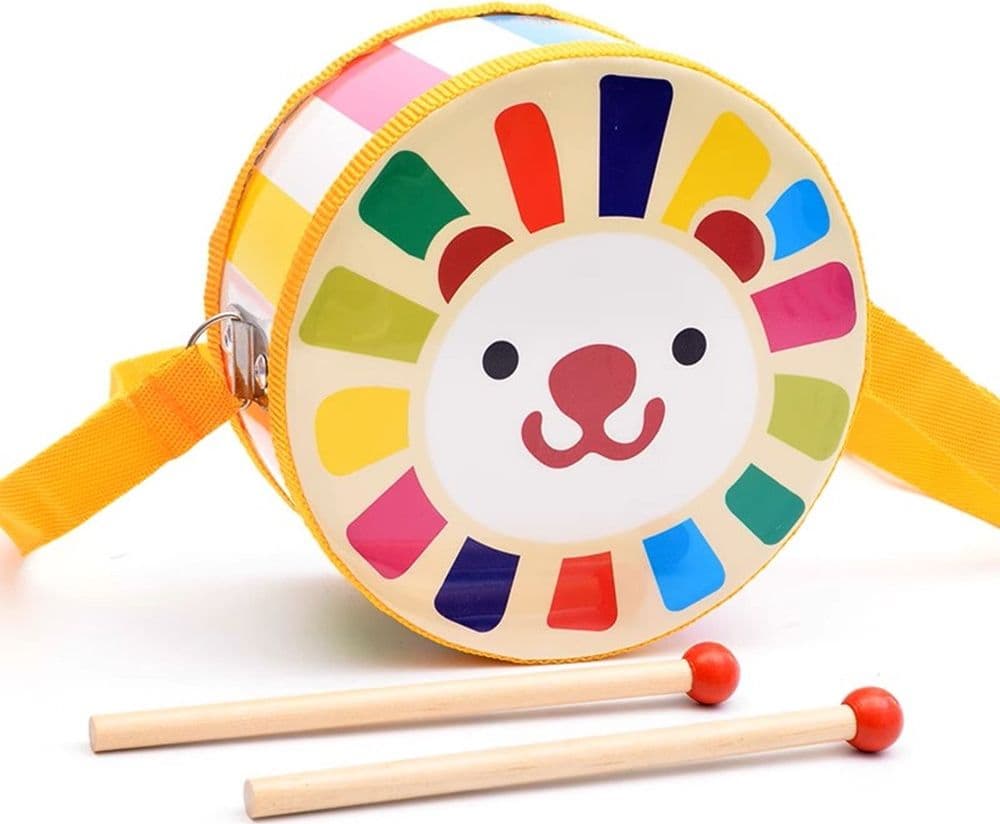 TAMBURO CON BACCHETTE TRACOLLA STRUMENTO MUSICALE PER BAMBINI 18 CM DECORATO 31579 - 6