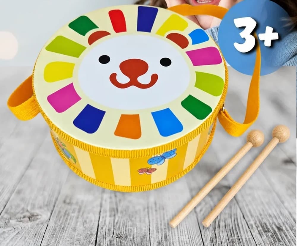 TAMBURO CON BACCHETTE TRACOLLA STRUMENTO MUSICALE PER BAMBINI 15 CM DECORATO 31578 - 5