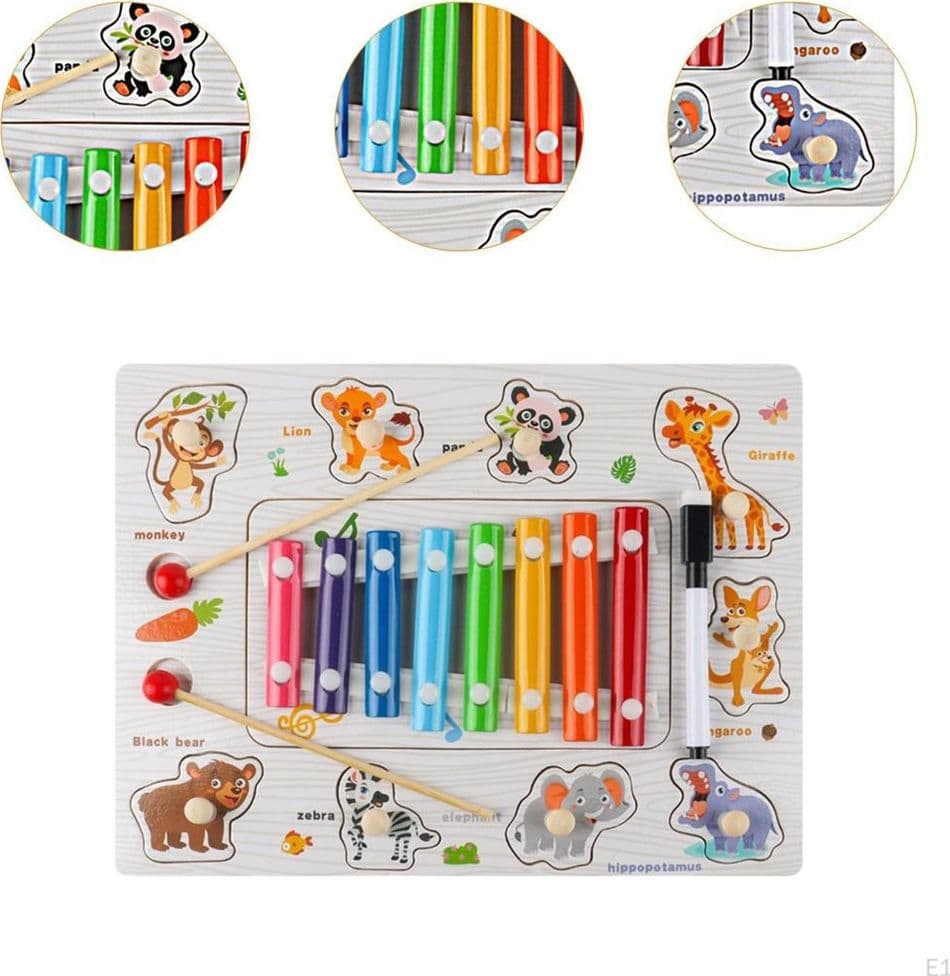 GIOCO PUZZLE A INCASTRO A TEMA ANIMALI EDUCATIVO CON XILOFONO IN LEGNO LAVAGNA 07339 - 2