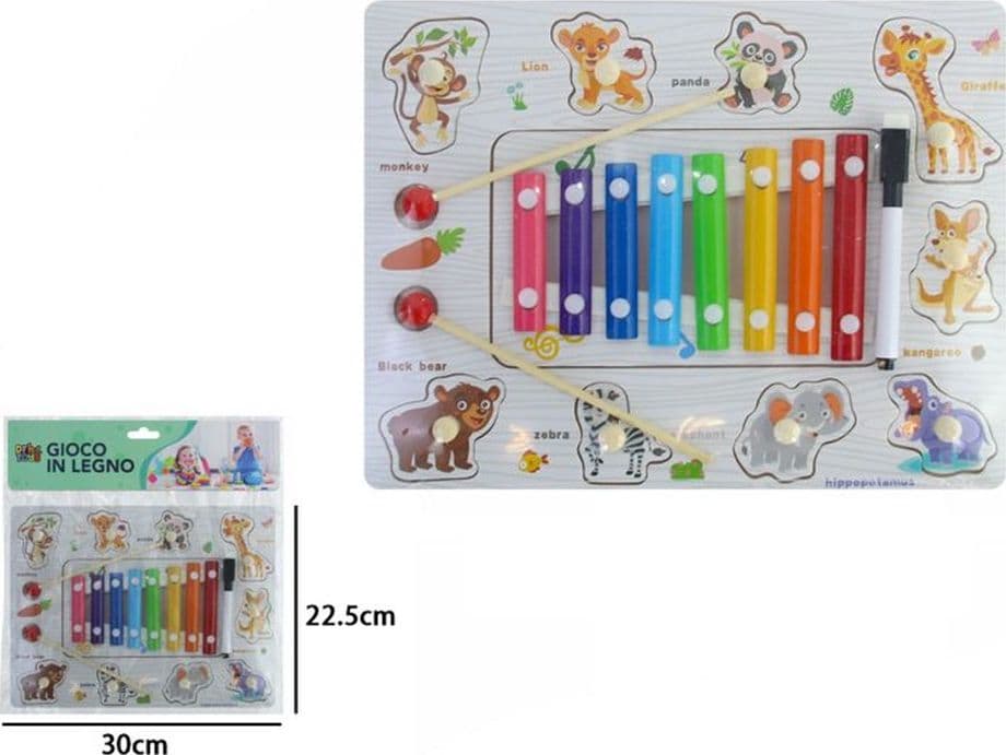 GIOCO PUZZLE A INCASTRO A TEMA ANIMALI EDUCATIVO CON XILOFONO IN LEGNO LAVAGNA 07339 - 4