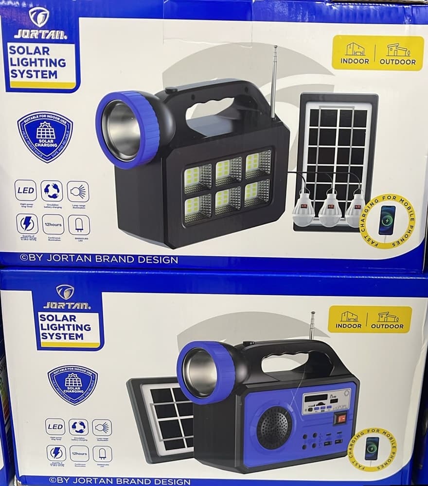 KIT ILLUMINAZIONE PORTATILE PANNELLO SOLARE 3 LAMPADINE LED ALTOPARLANTE RADIO USB BATTERIA - 2