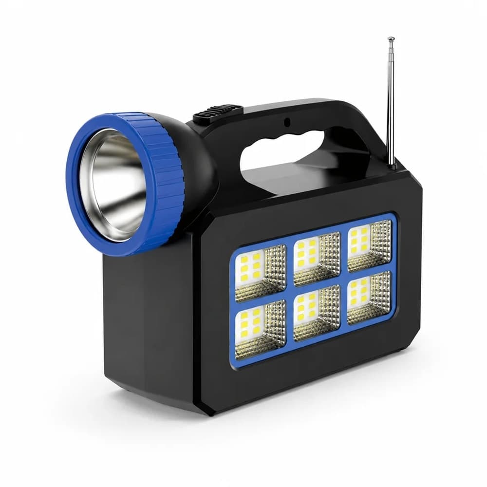 KIT ILLUMINAZIONE PORTATILE PANNELLO SOLARE 3 LAMPADINE LED ALTOPARLANTE RADIO USB BATTERIA - 5