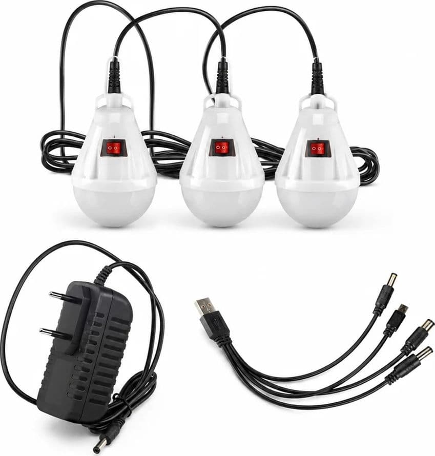 KIT ILLUMINAZIONE PORTATILE PANNELLO SOLARE 3 LAMPADINE LED ALTOPARLANTE RADIO USB BATTERIA - 6