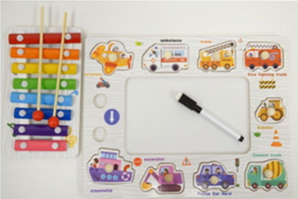 GIOCO PUZZLE A INCASTRO A TEMA TRASPORTI EDUCATIVO CON XILOFONO IN LEGNO LAVAGNA 07341 - 4