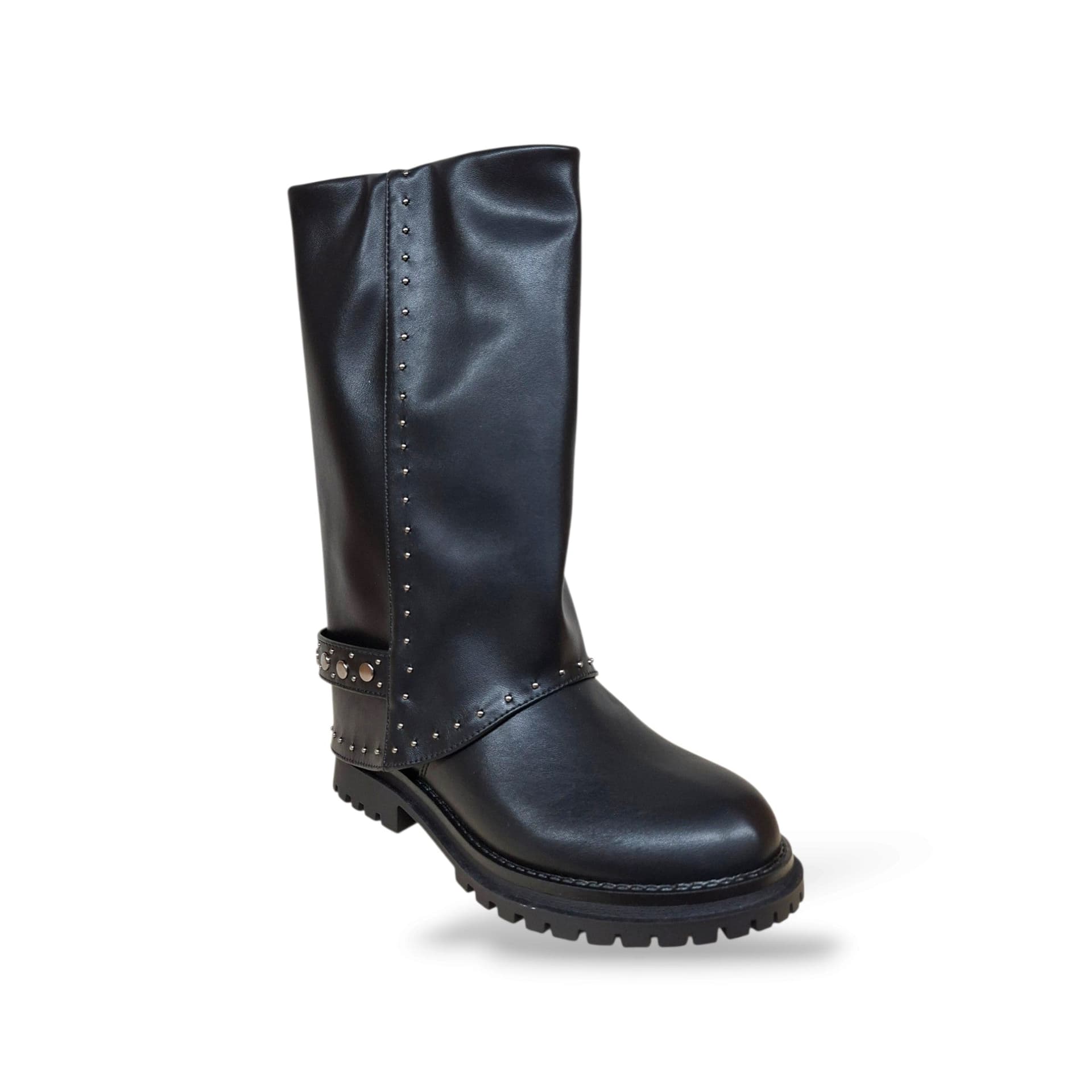 Melania MS65075 Stivali Bambine Ragazze Nero | Pelle Nera Borchie Rock Zip Laterale Alto Grintoso Potente Contemporaneo Moda Autunno Inverno Iconico | Taglie 31-36 | Scarpetteria Gica - 2