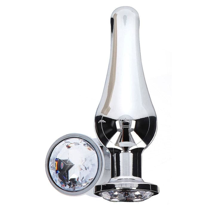 Plug anale medio alluminio argento base gioiello trasparente ToyJoy Diamond Bum Bijou Medium - 6