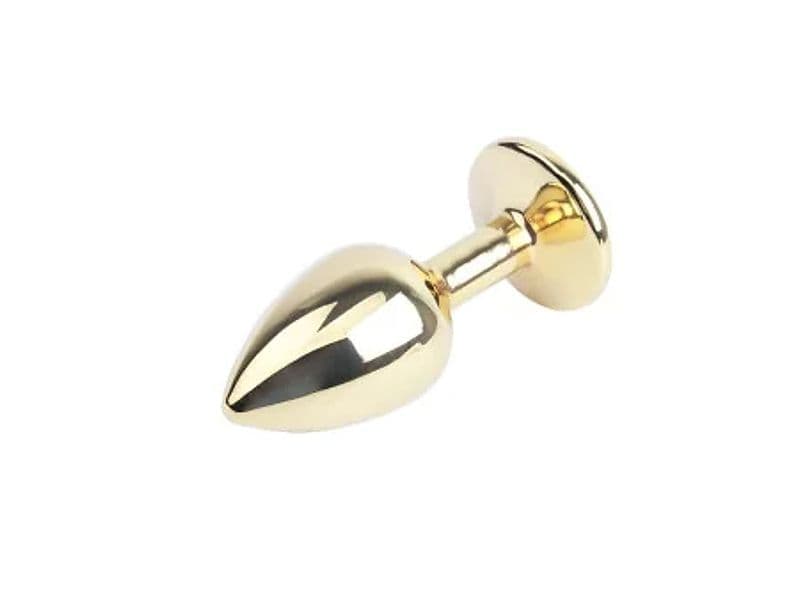 Plug anale piccolo metallo dorato base gioiello blu sex toy 7,1 cm - 3