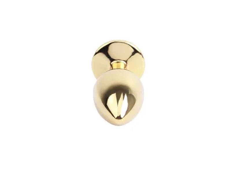 Plug anale piccolo metallo dorato base gioiello blu sex toy 7,1 cm - 5