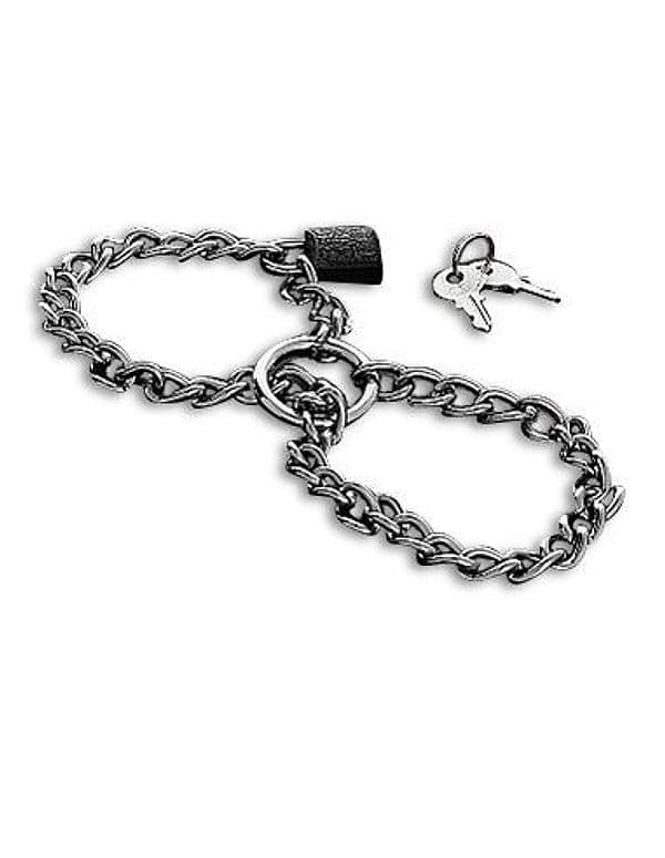 Manette BDSM catena acciaio inox regolabili polsi caviglie bondage fetish - 2