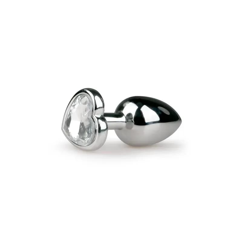 Plug anale in metallo con cuore cristallo trasparente sex toy compatto EasyToys Metal Butt Plug No. 2 - 2