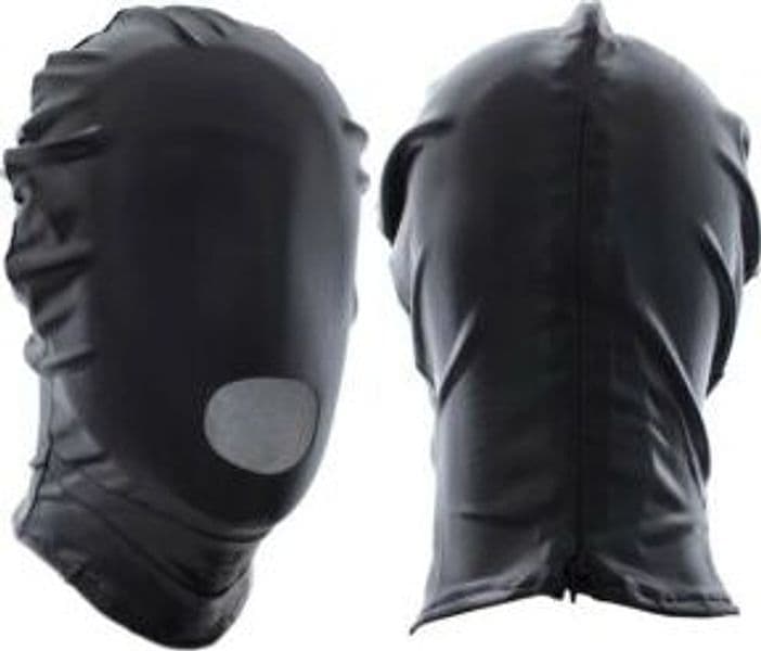 Cappuccio fetish nero BDSM occhi coperti apertura bocca bondage adulto - 3