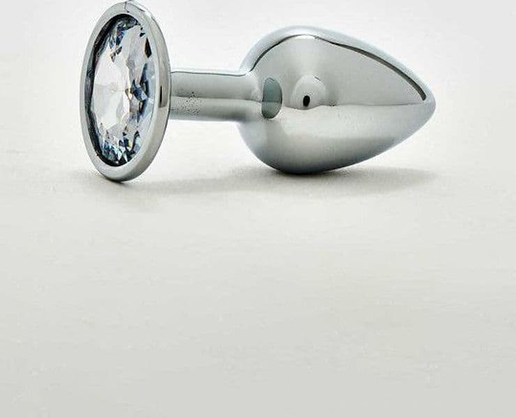 Plug anale metallo gemma trasparente 7,2 cm base larga sex toy - 2
