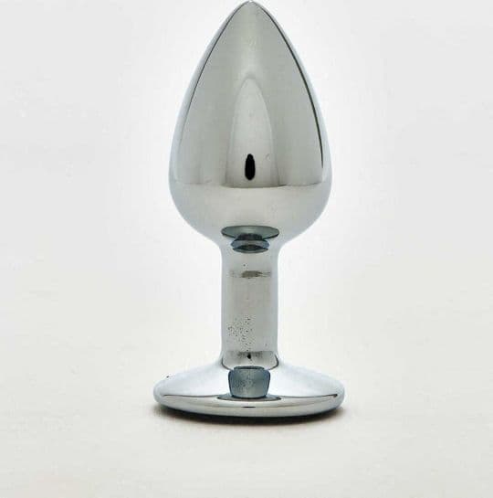 Plug anale metallo gemma trasparente 7,2 cm base larga sex toy - 3