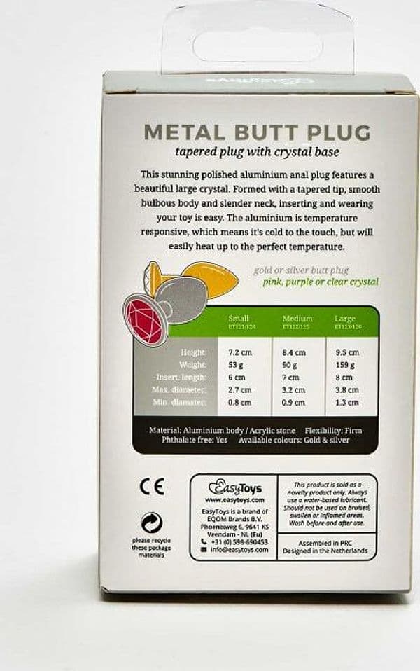 Plug anale metallo gemma trasparente 7,2 cm base larga sex toy - 5