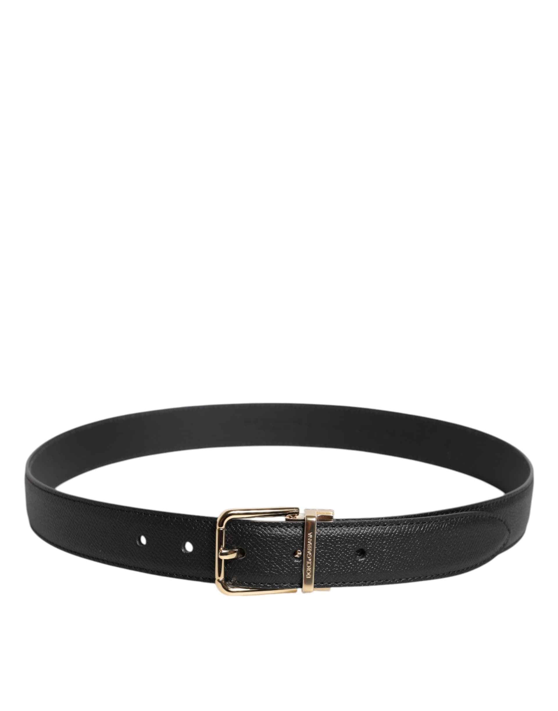 Dolce & Gabbana Black Grained Leather Gold Metal Buckle Belt - 4
