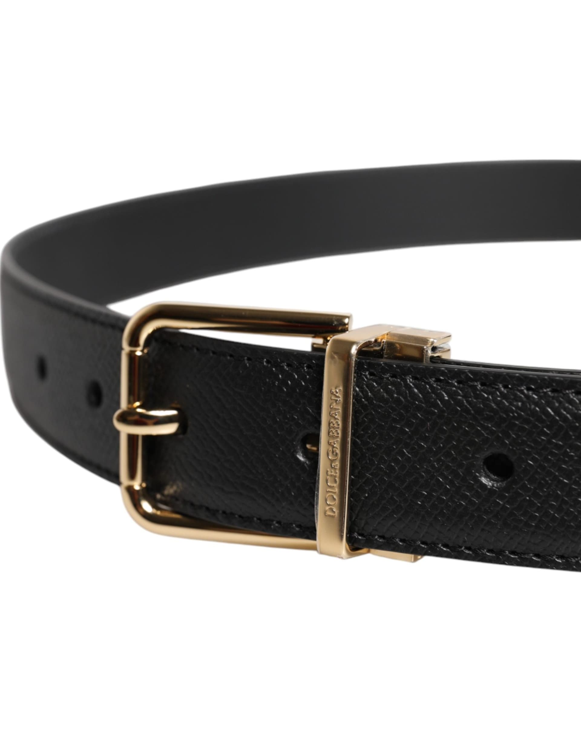 Dolce & Gabbana Black Grained Leather Gold Metal Buckle Belt - 5