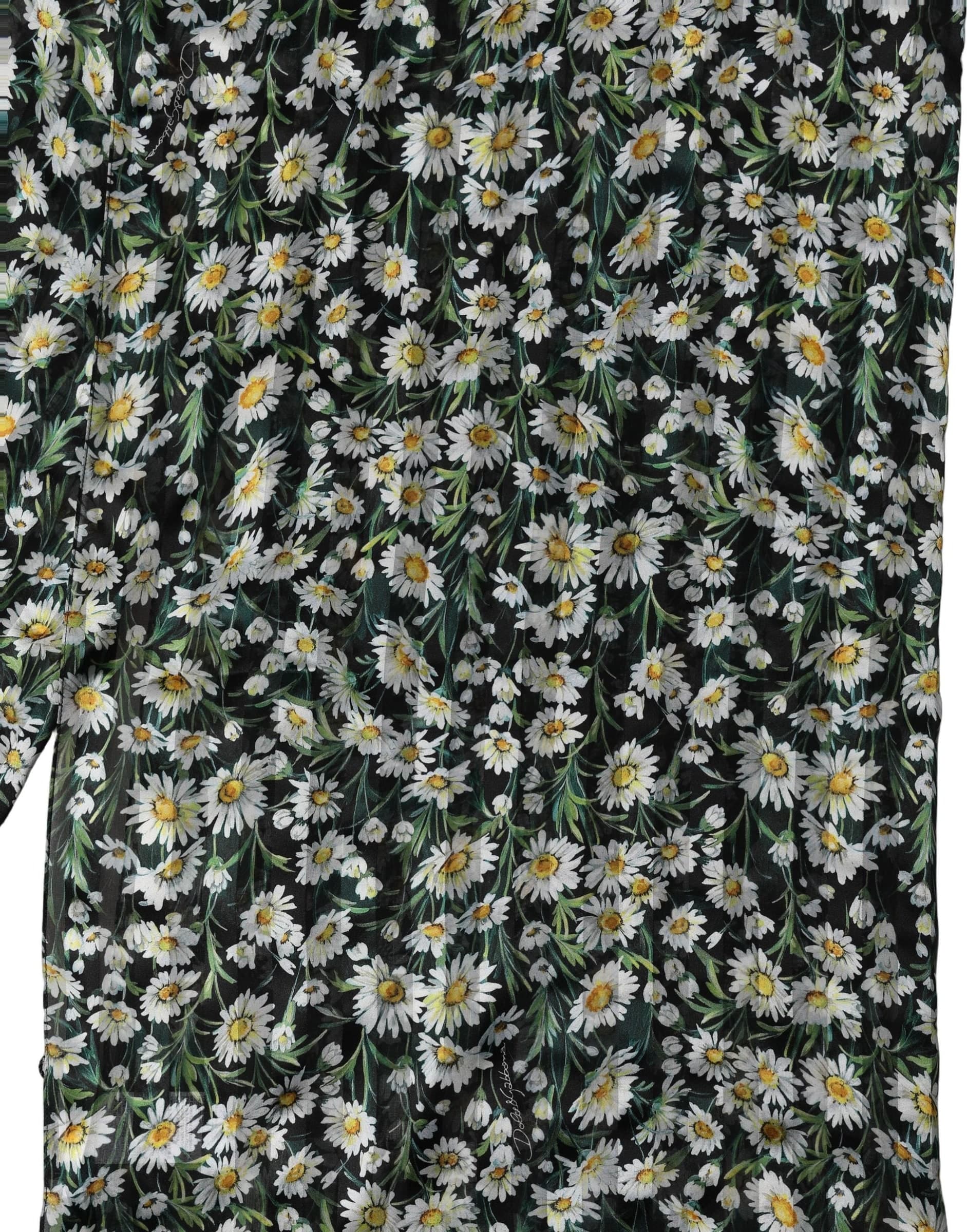 Dolce & Gabbana Black Silk Daisy Chiffon Long Stole Scarf - 3