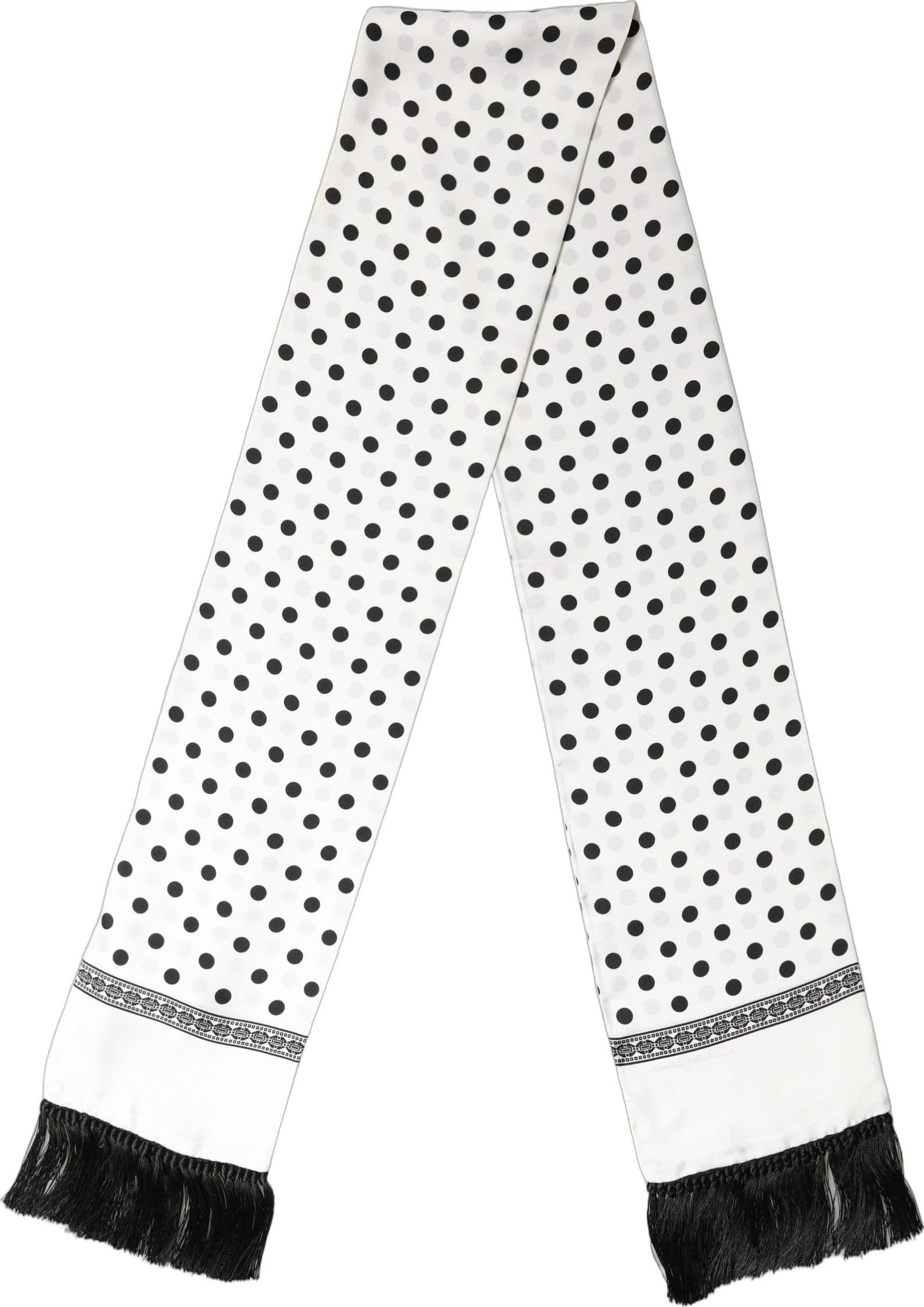 Dolce & Gabbana White Black Polka Dot Fringed Shawl Scarf - 2