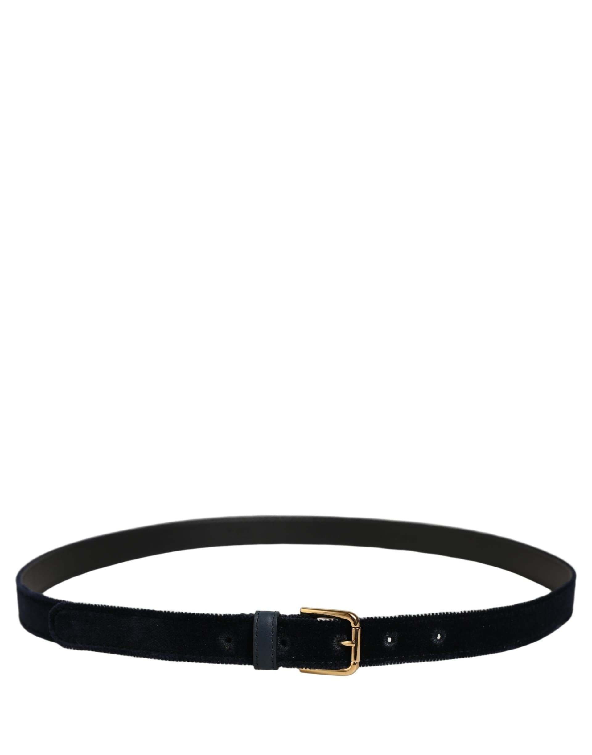 Dolce & Gabbana Dark Blue Velvet Gold Tone Metal Buckle Belt - 2