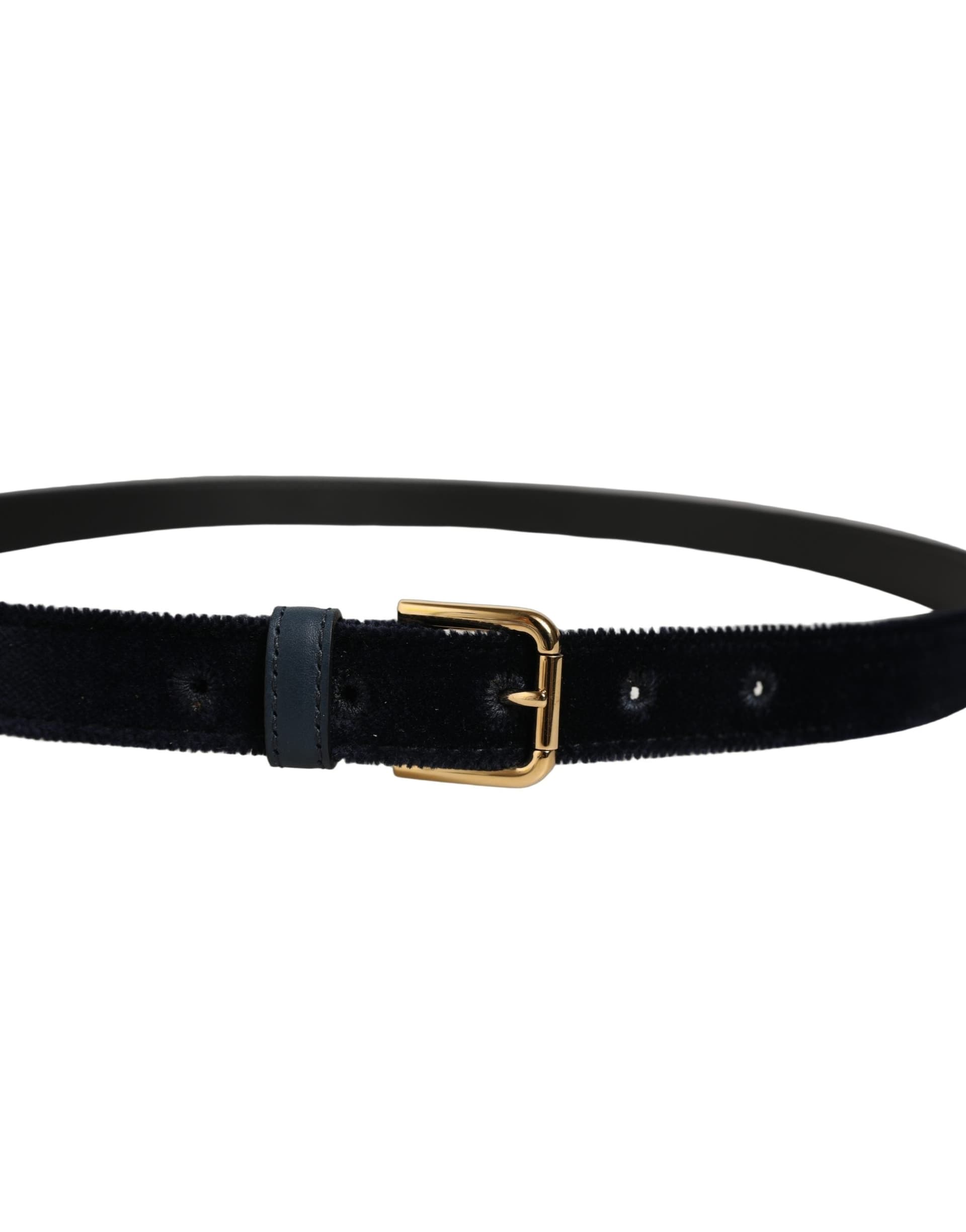 Dolce & Gabbana Dark Blue Velvet Gold Tone Metal Buckle Belt - 3