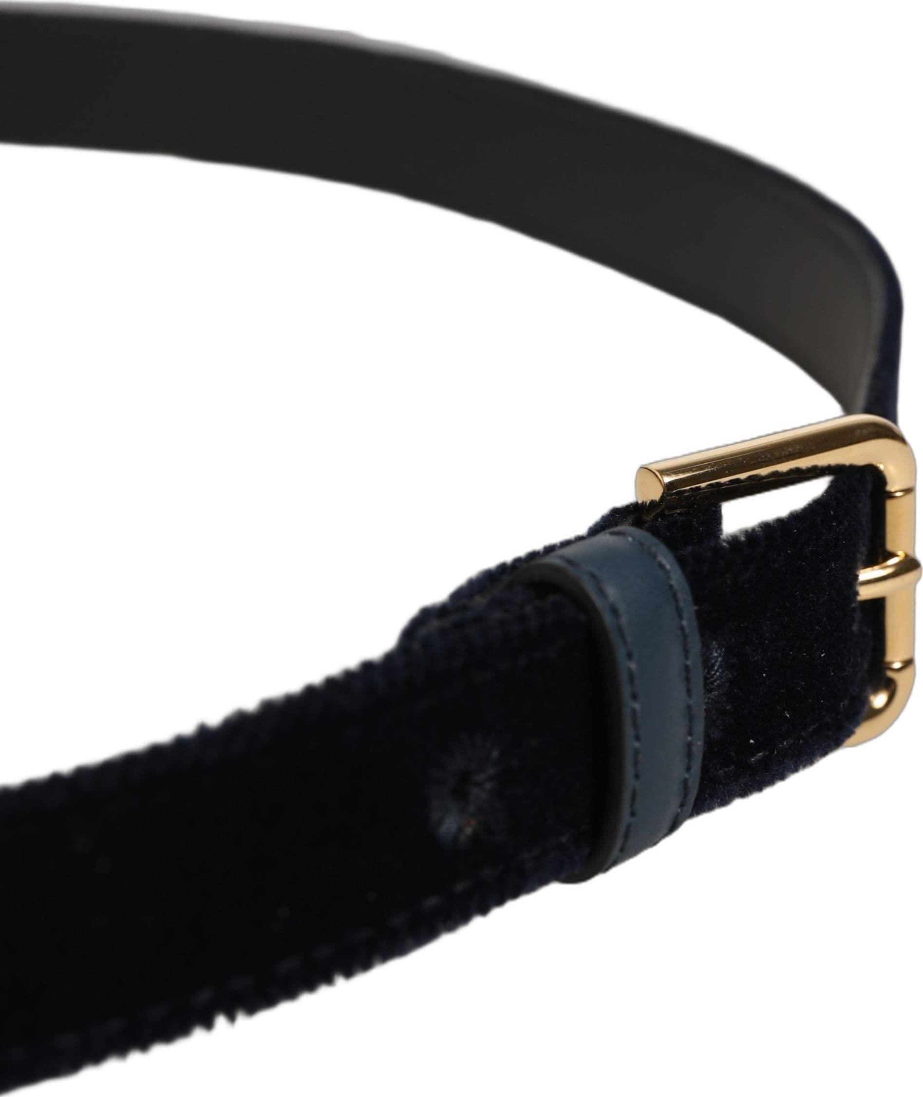 Dolce & Gabbana Dark Blue Velvet Gold Tone Metal Buckle Belt - 4