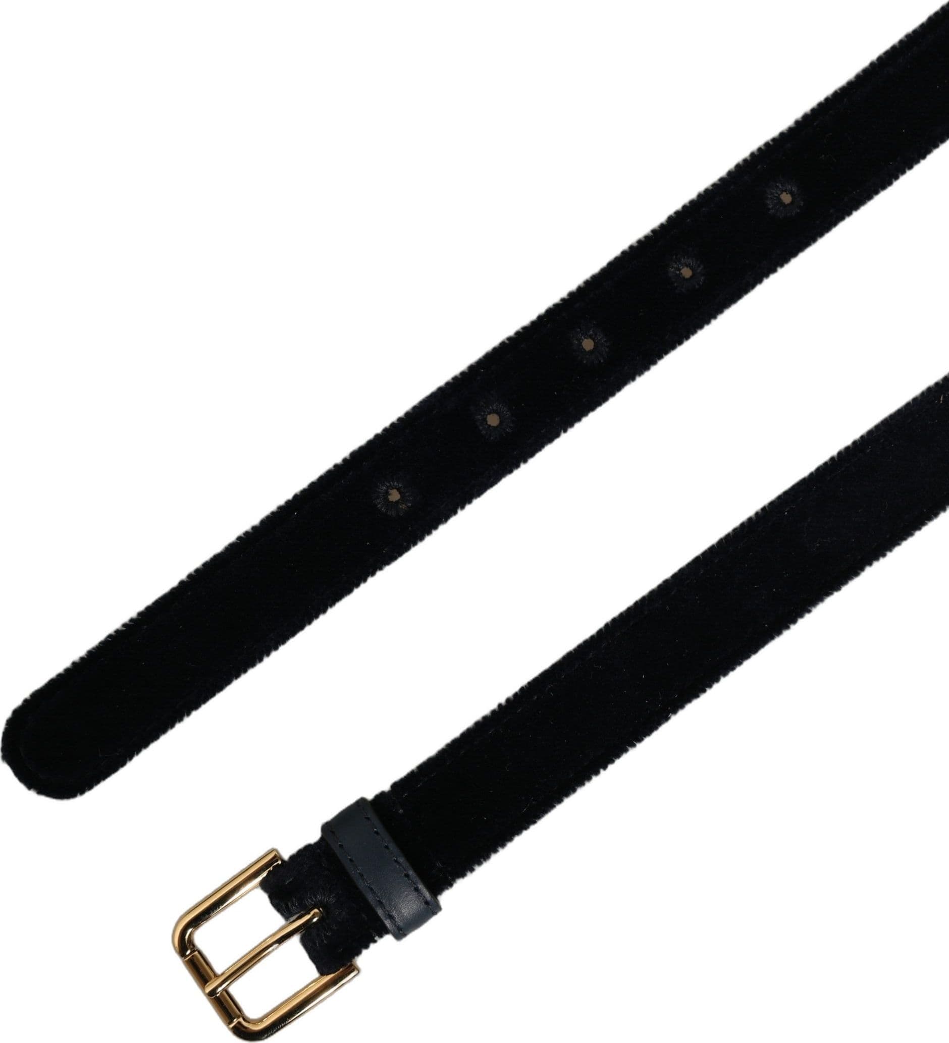 Dolce & Gabbana Dark Blue Velvet Gold Tone Metal Buckle Belt - 7