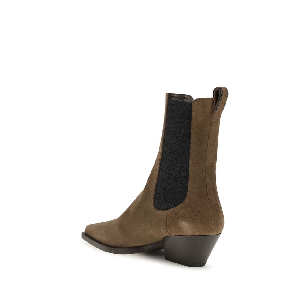 Brunello Cucinelli Brown Calf Leather Bos Taurus Ankle Boots - 3