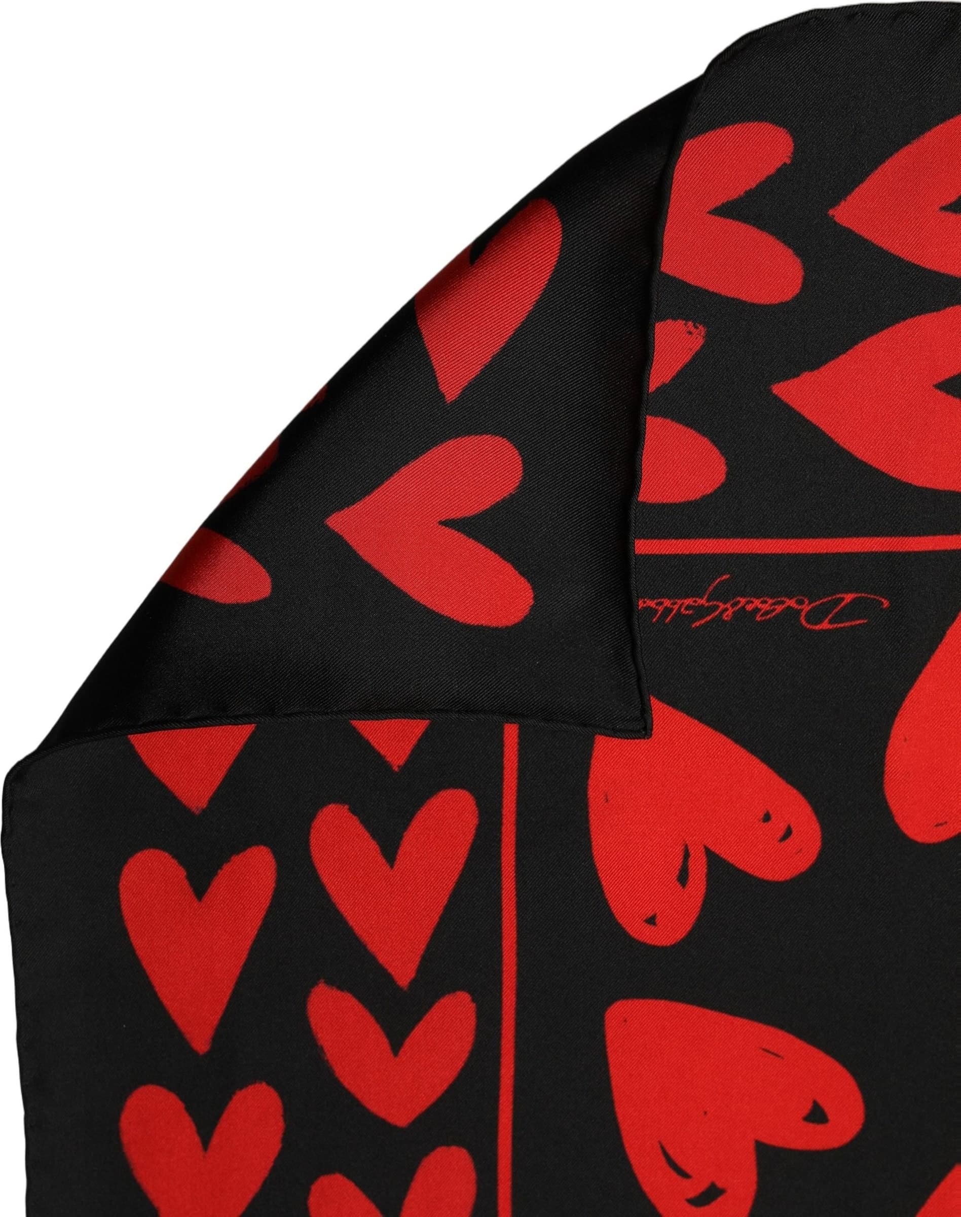 Dolce & Gabbana Black Red Silk Hearts Square Foulard Scarf - 2