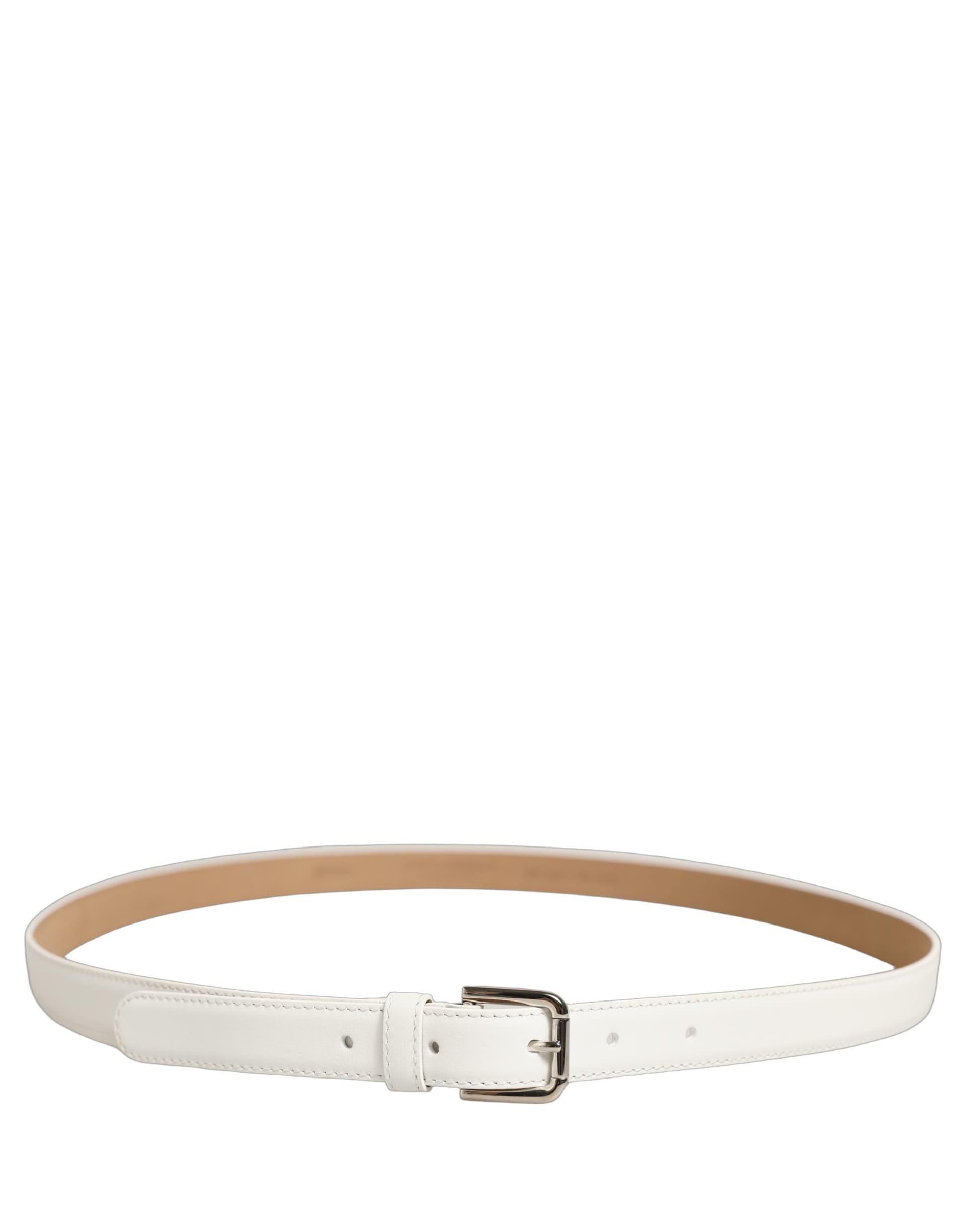 Dolce & Gabbana White Leather Silver Tone Metal Buckle Belt - 2