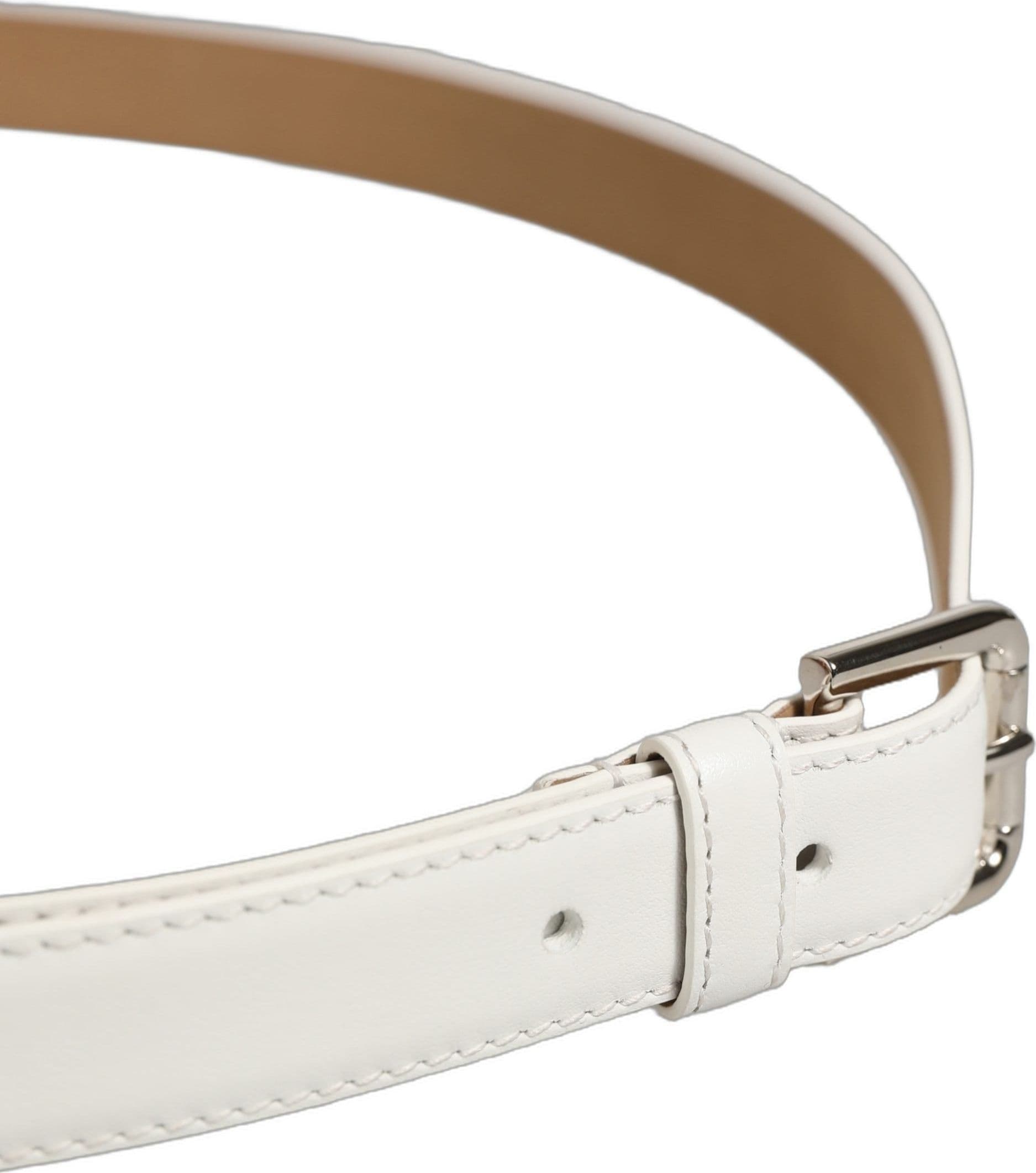 Dolce & Gabbana White Leather Silver Tone Metal Buckle Belt - 4