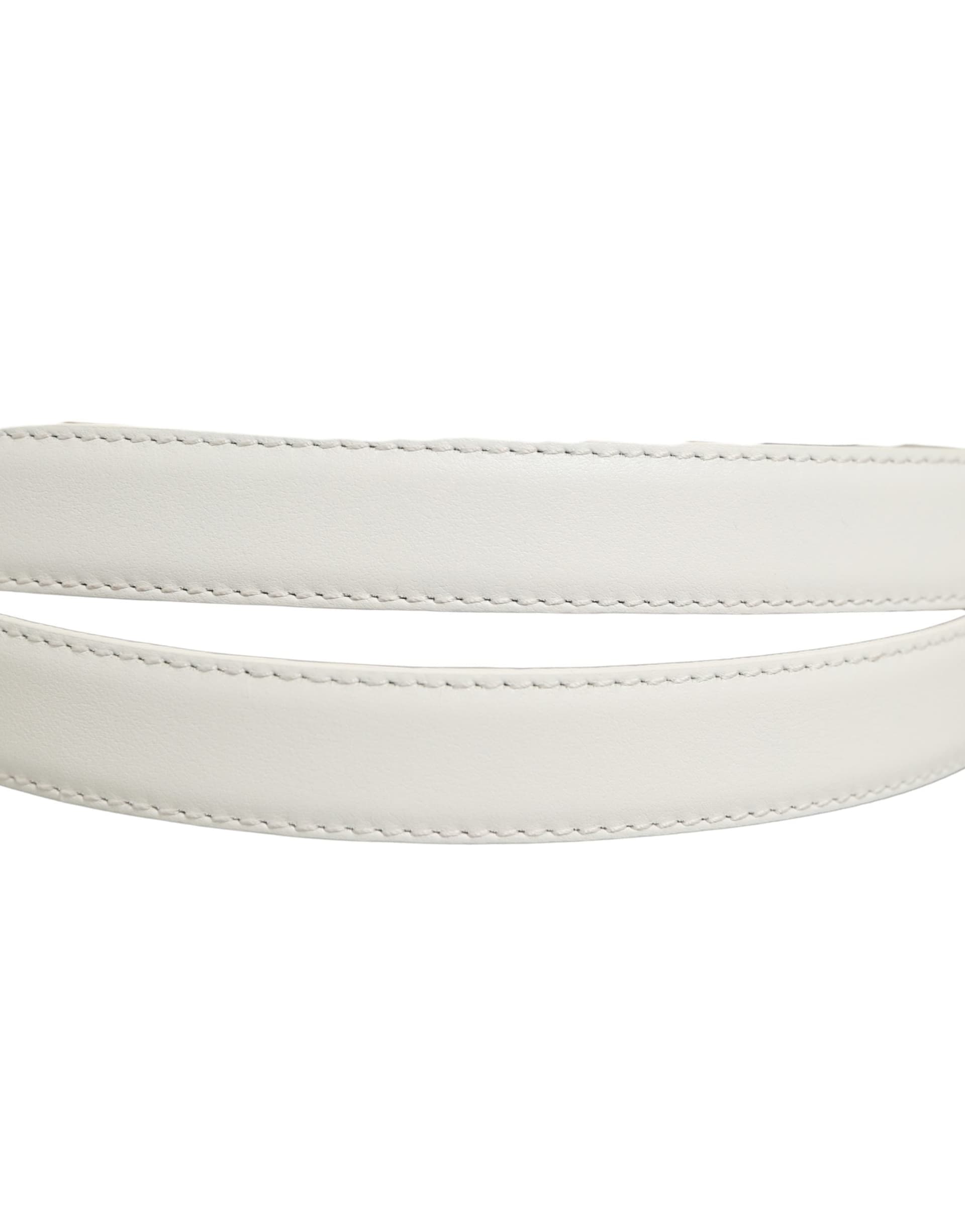 Dolce & Gabbana White Leather Silver Tone Metal Buckle Belt - 5