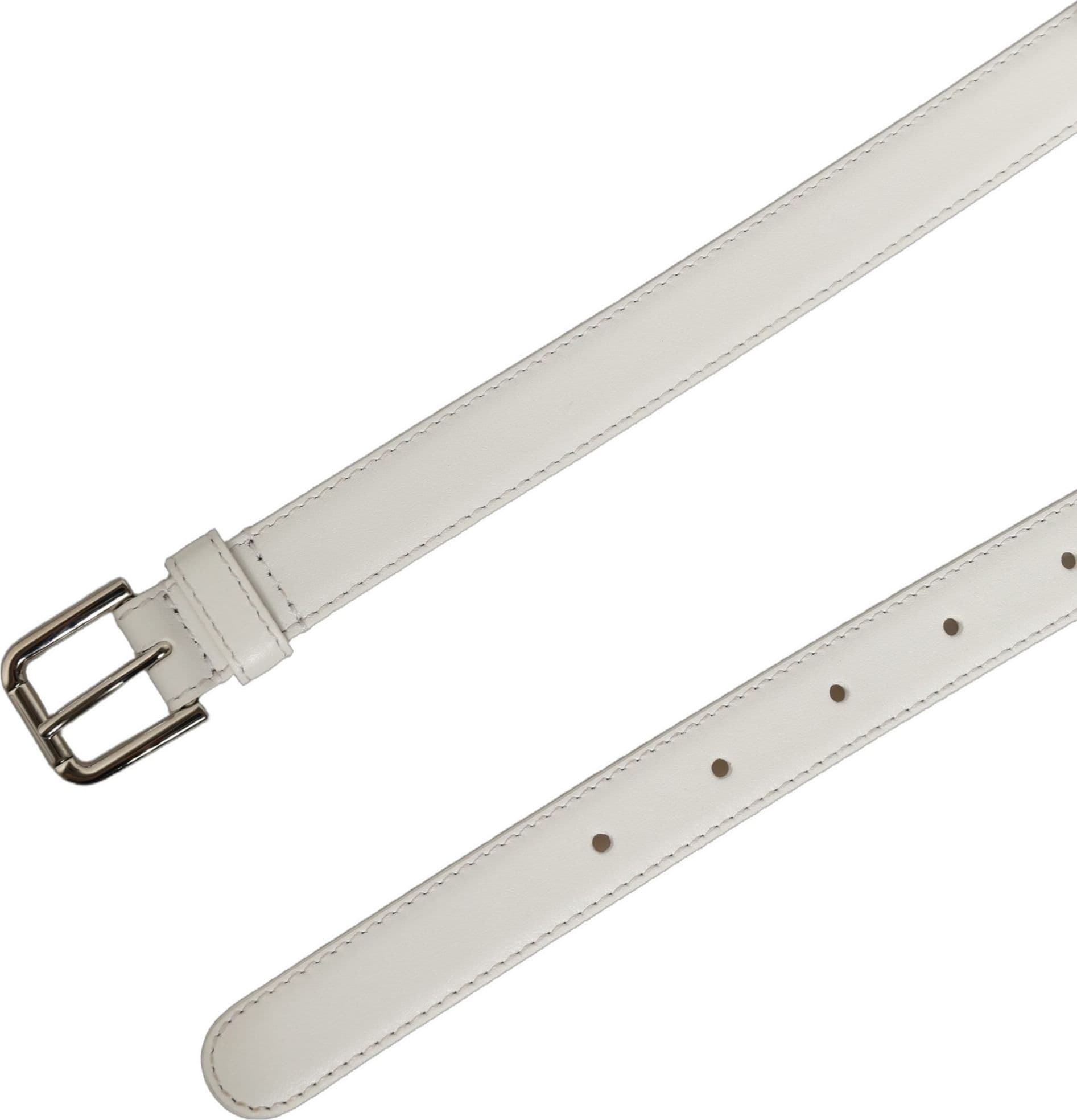 Dolce & Gabbana White Leather Silver Tone Metal Buckle Belt - 7
