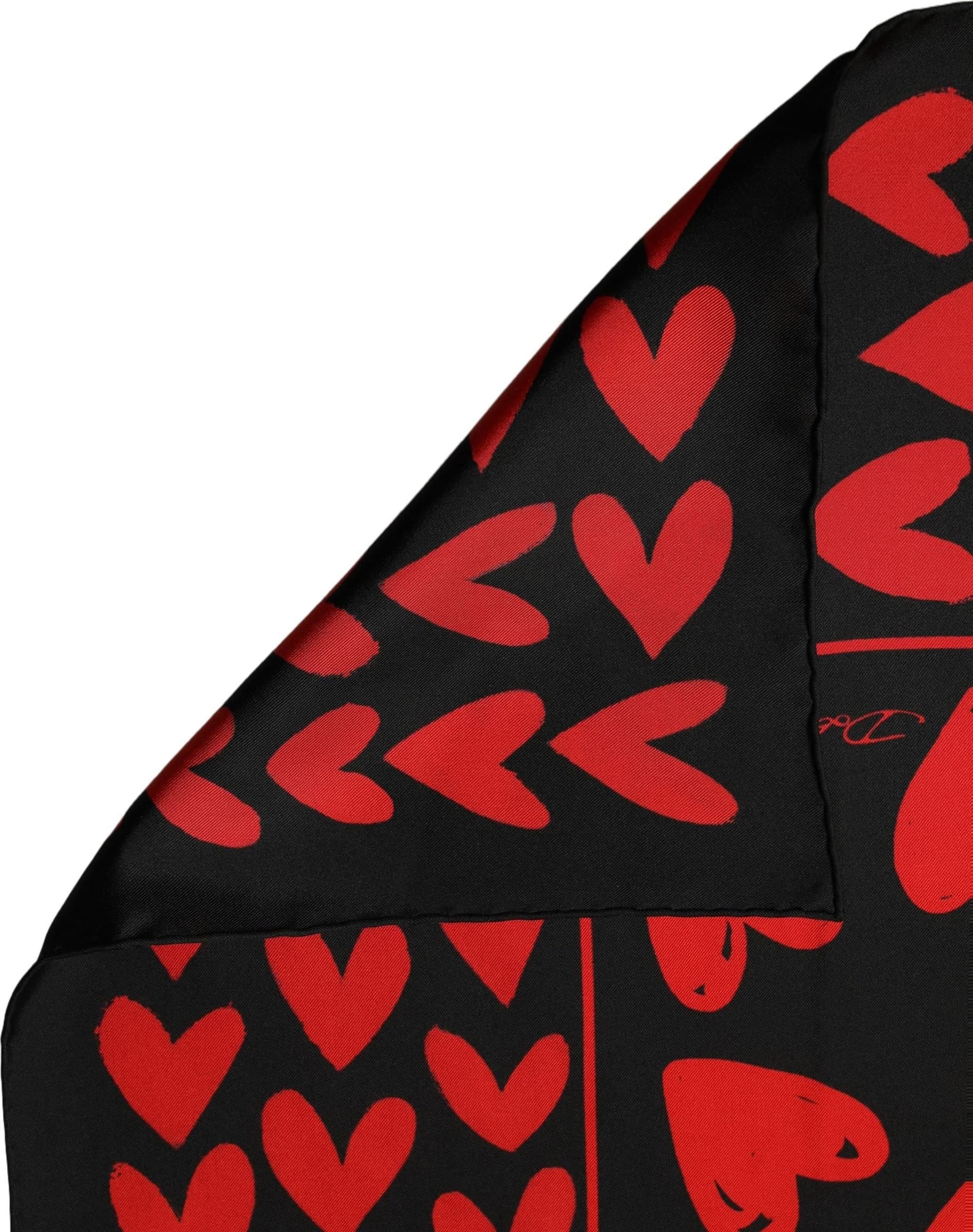 Dolce & Gabbana Black Red Silk Hearts Square Foulard Scarf - 2