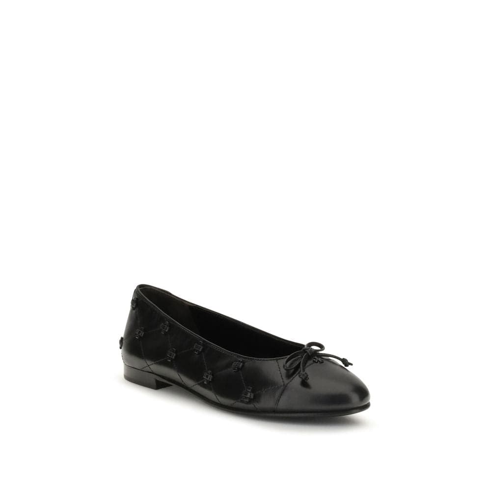 Tory Burch Black Calf Leather Bos Taurus Ballet Flats - 2