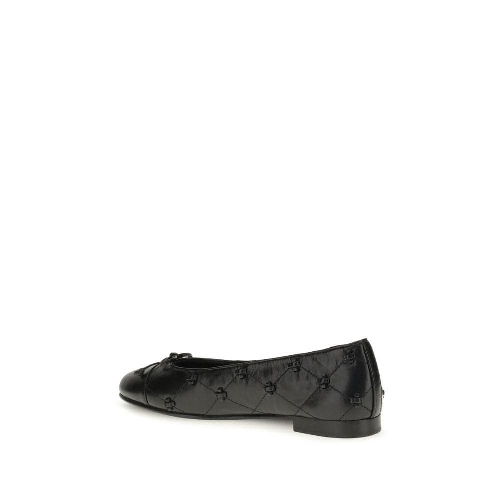 Tory Burch Black Calf Leather Bos Taurus Ballet Flats - 3