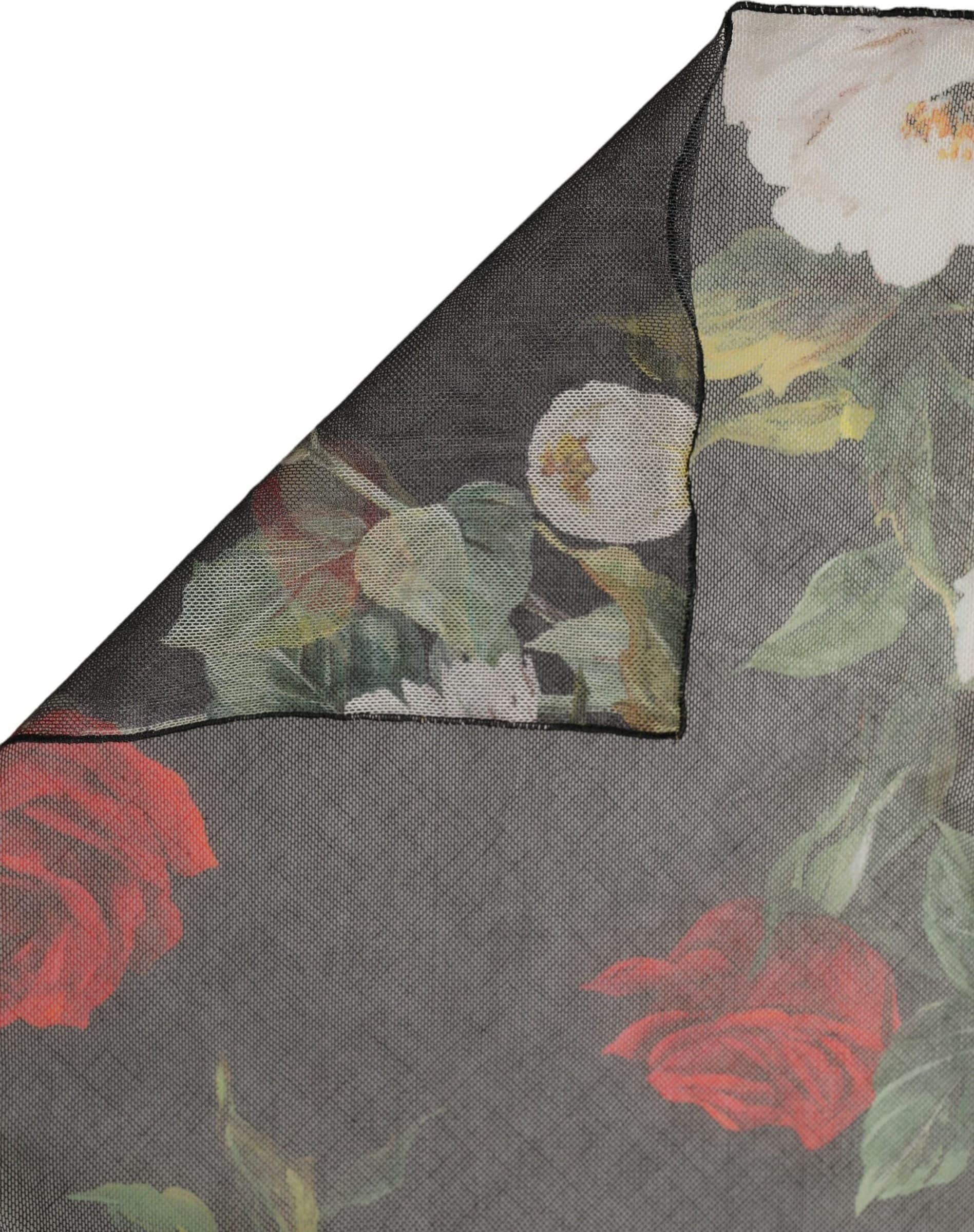 Dolce & Gabbana Black Floral Print Cotton Shawl Stole Scarf - 3
