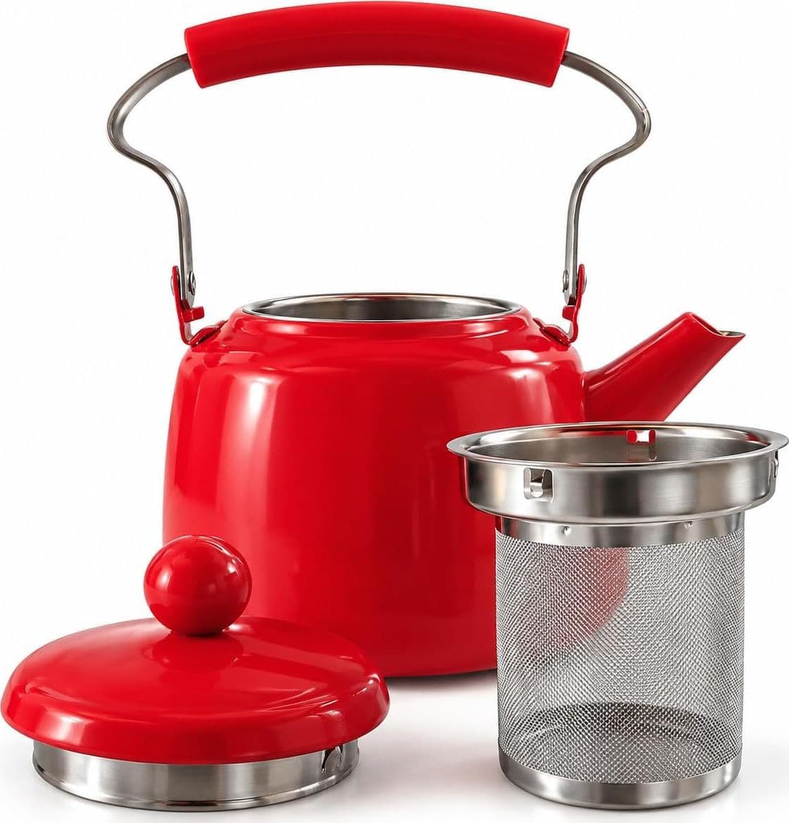 Teiera Rossa con Filtro in Acciaio Inox 18/10 e Manico 1 litro - 2
