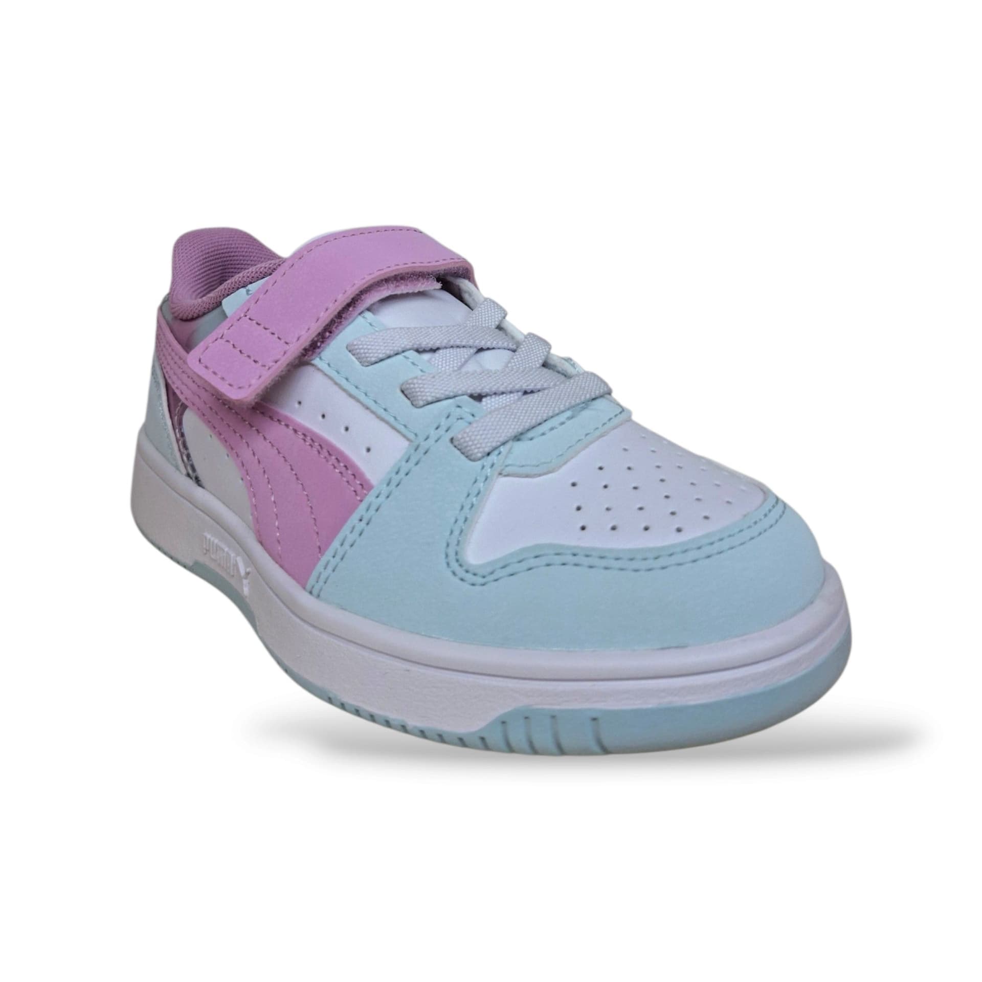 Puma Rebound 407469 Sneakers Basse Bambine Celeste Rosa Bianco | Pelle Laccio Elastico Velcro Basket Retrò Femminile Comoda Scuola Back to School | Taglie 20-35 | Scarpetteria Gica - 7
