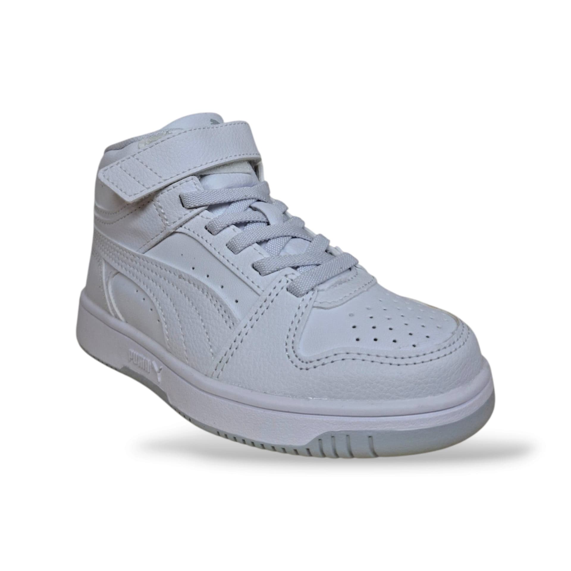 Puma Rebound 408802 Sneakers Bambini Ragazzi Bianco | Pelle Alta Basket Total White Laccio Elastico Velcro Pulito Luminoso Versatile Sportivo Quotidiano Autonomia Back to School | Taglie 28-35 | Scarpetteria Gica - 2