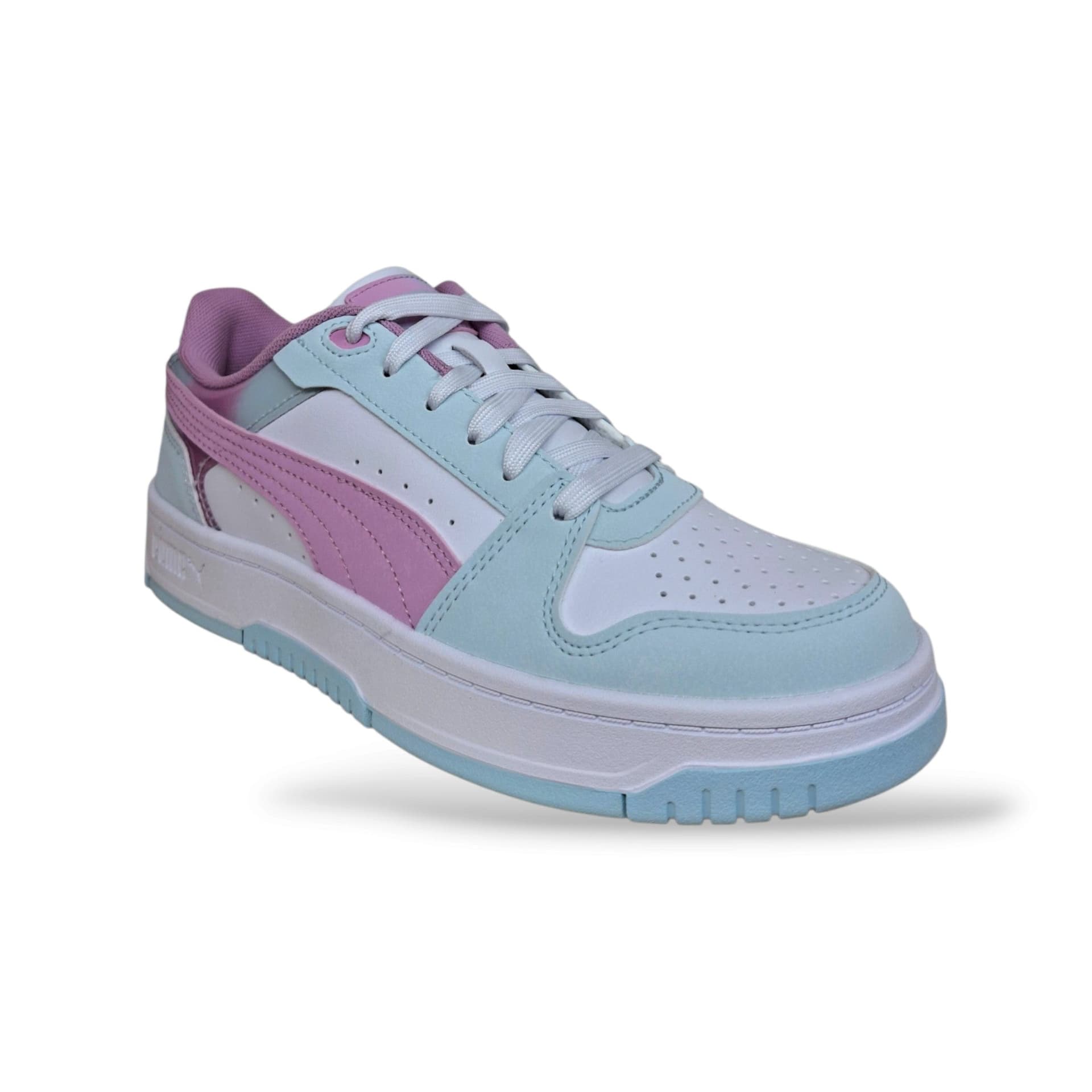Puma Rebound 407467 Sneakers Bambine Ragazze Celeste Rosa Bianco | Pelle Alta Basket Pastello Lacci Sportiva Femminile Dolce Fresca Contemporanea Back to School | Taglie 36-39 | Scarpetteria Gica - 2