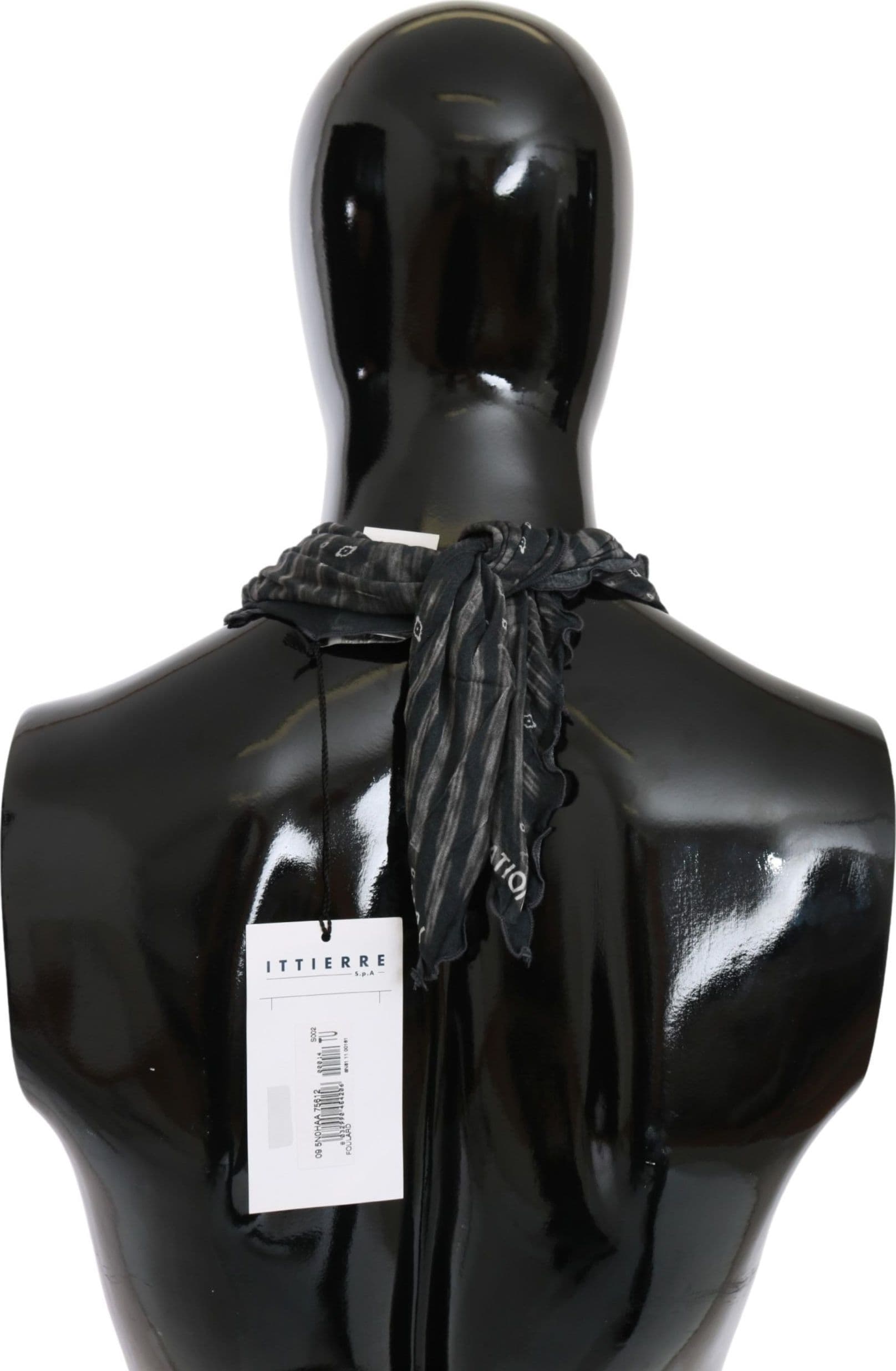 Costume National Black Gray Viscose Foulard Branded Scarf - 3