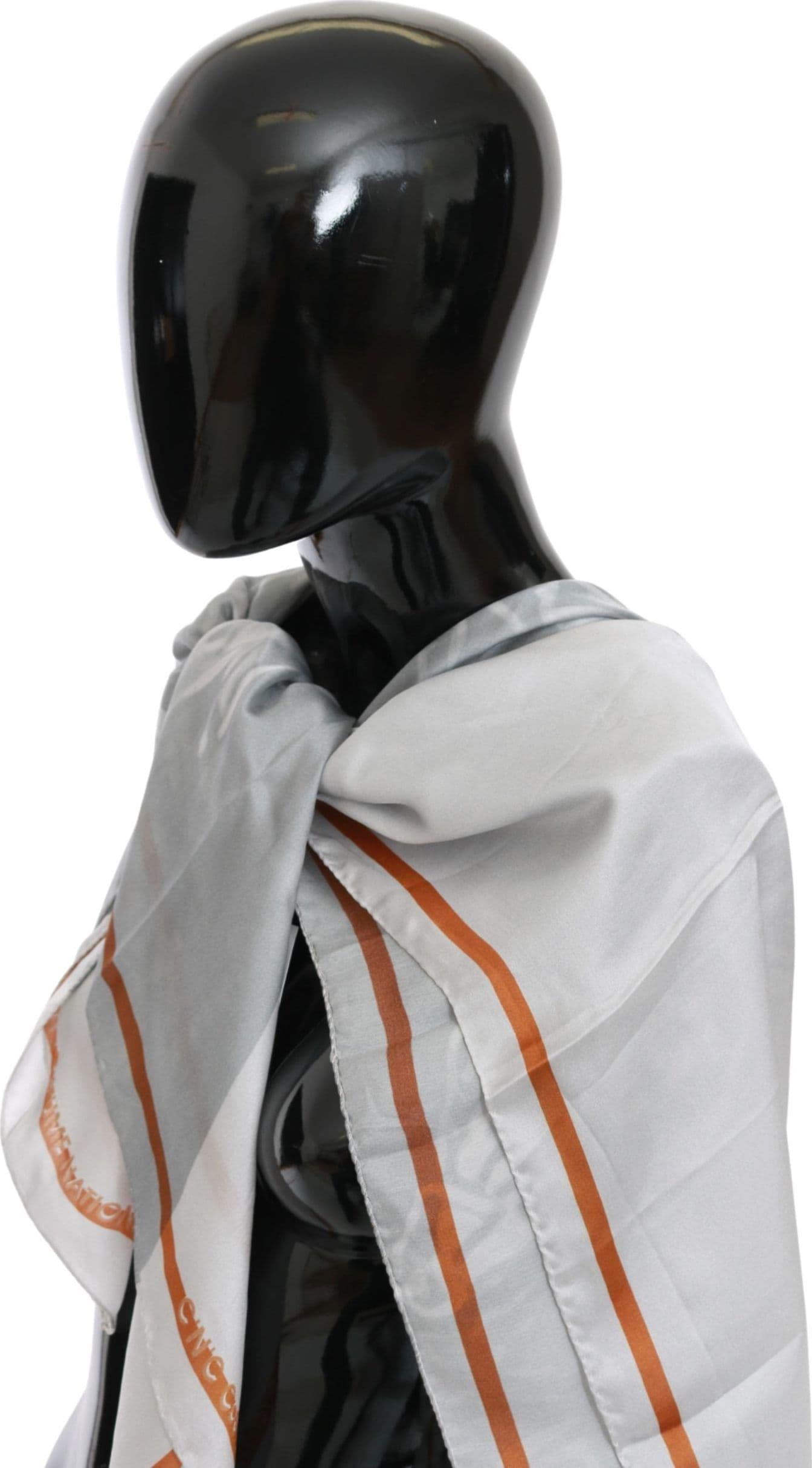 Costume National Gray Red Silk Shawl Foulard Wrap Scarf - 2